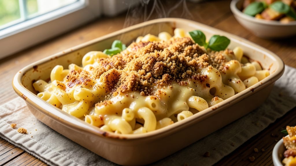 Baked Macaroni and Cheese Recipe Bread Crumb Topping: Crispy Crown Over Gooey Cheese Rivers