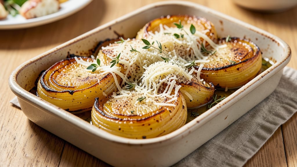 Baked Onion and Parmesan Cheese Recipe: Crispy Crown Over Caramelized Layers