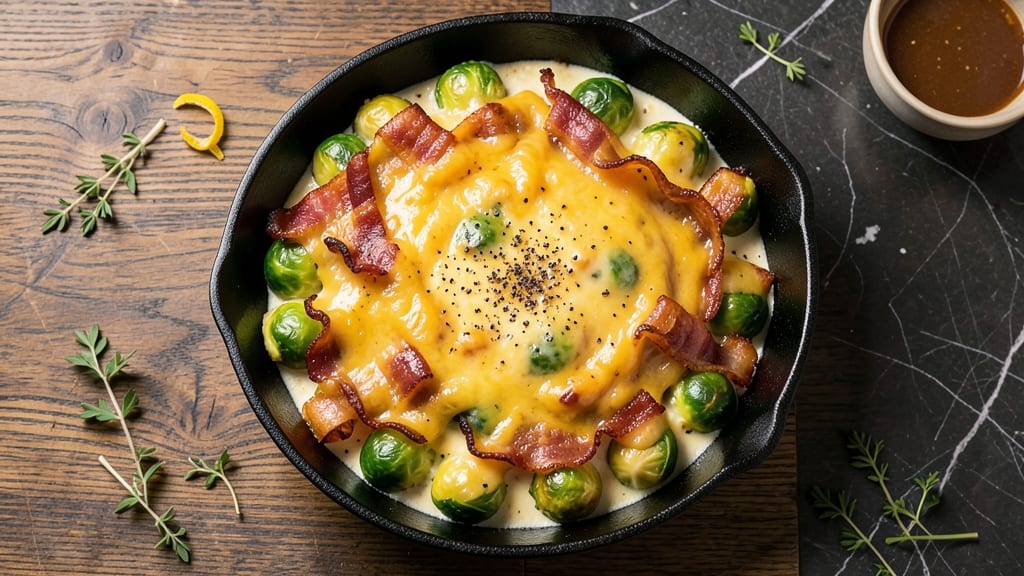 Bacon and Cheese Brussels Sprouts Casserole Recipe: Smoky Crispy Top With Caramelized Edges