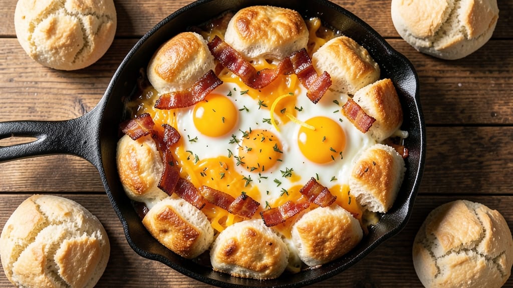 Bacon Egg and Cheese Biscuit Casserole Recipe: Smoky Crispy Top With Pull-Apart Cheese Rivers