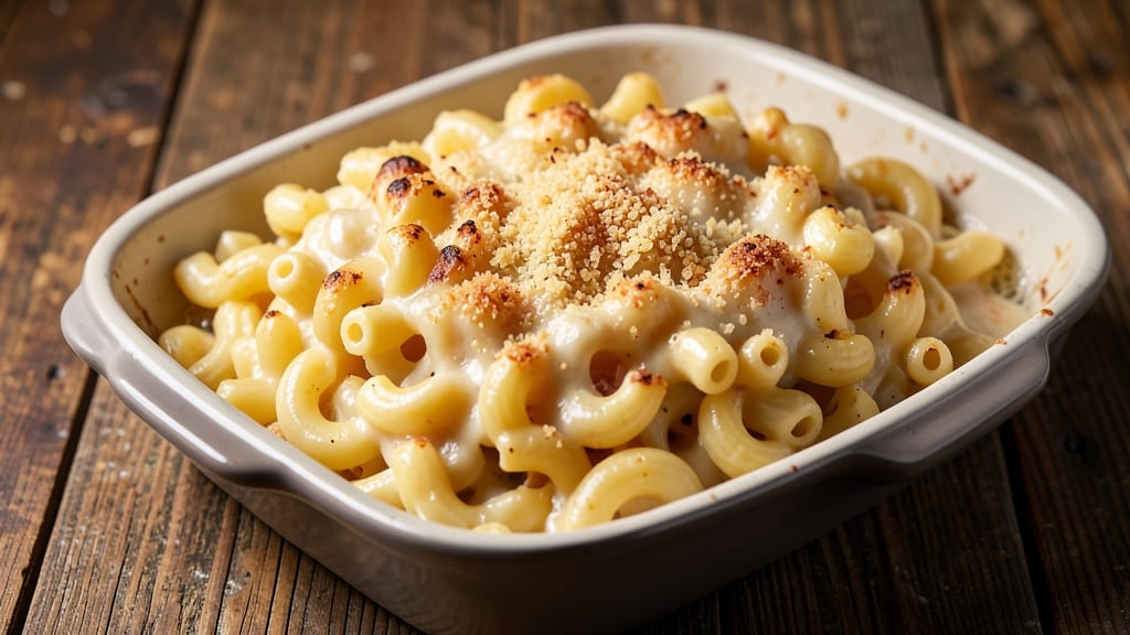 American Style Macaroni and Cheese Recipe: Crispy Breadcrumb Crown Over Melty Cheddar Rivers