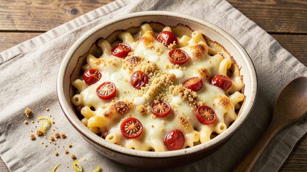 Baked Macaroni and Cheese With Stewed Tomatoes Recipe: Rustic Tomato-Twist on Classic Comfort