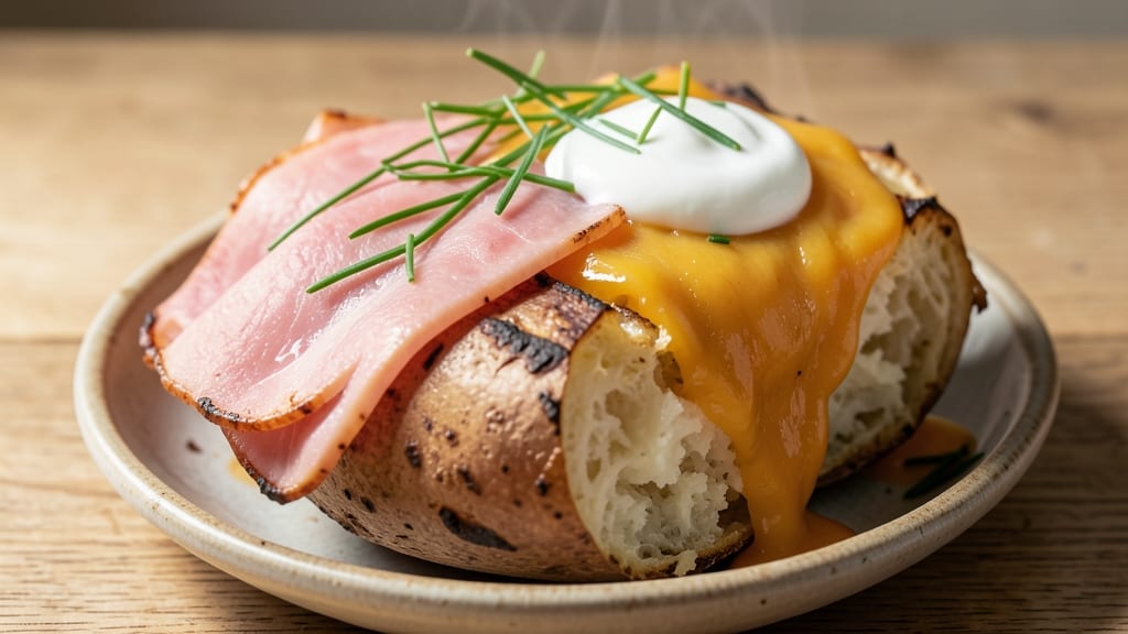 Baked Potato with Ham and Cheese Recipe: One-Pan Dinner in 30 Minutes