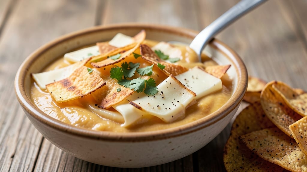 American Cheese Queso Dip Recipe: Crispy Tortilla Crown Over Melty Pull-Apart Streaks