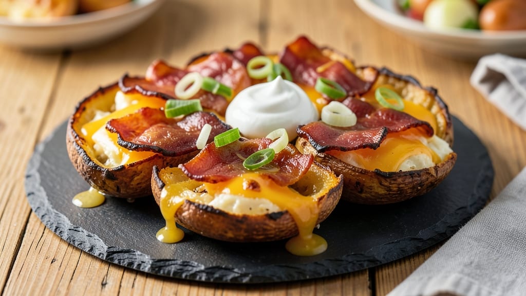 Baked Potato Skins Recipe With Cheese and Bacon: Crispy Bites and Smoky Cheese Rivers
