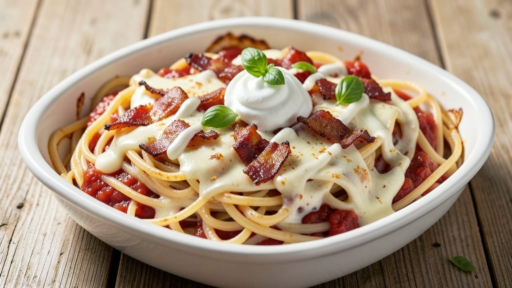 Bacon Cream Cheese Baked Spaghetti Recipe: Crispy Top, Gooey Pull-Apart Layers