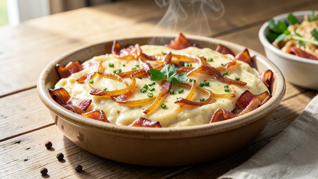 Baked Bacon Cheese Onion Dip Recipe: Smoky Crispy Top With Pull-Apart Cheese Rivers