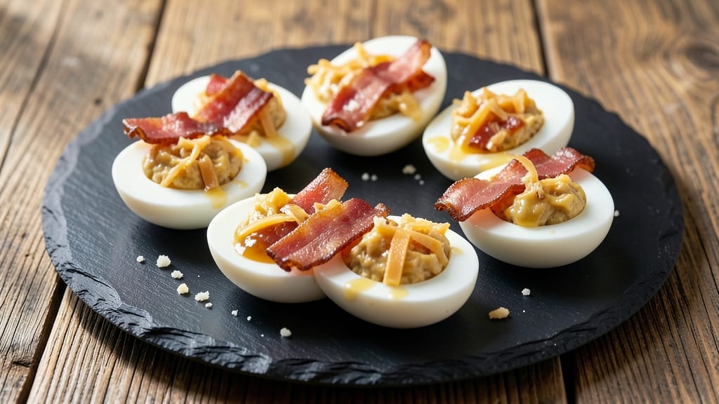 Bacon and Cheese Deviled Eggs Recipe: Smoky Crispy Bacon Bites with Creamy Yolk Filling