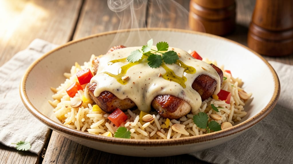 Arroz Con Pollo Cheese Sauce Recipe: Creamy Cheddar and Chorizo Fusion