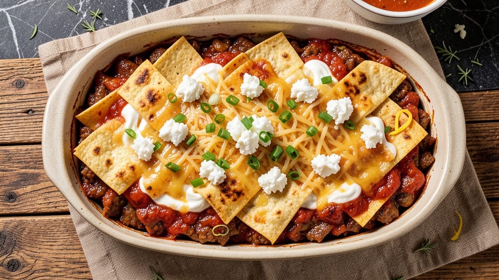 Beef and Cheese Enchilada Casserole Recipe: Smoky Tortilla Crust With Melted Cheese Rivers