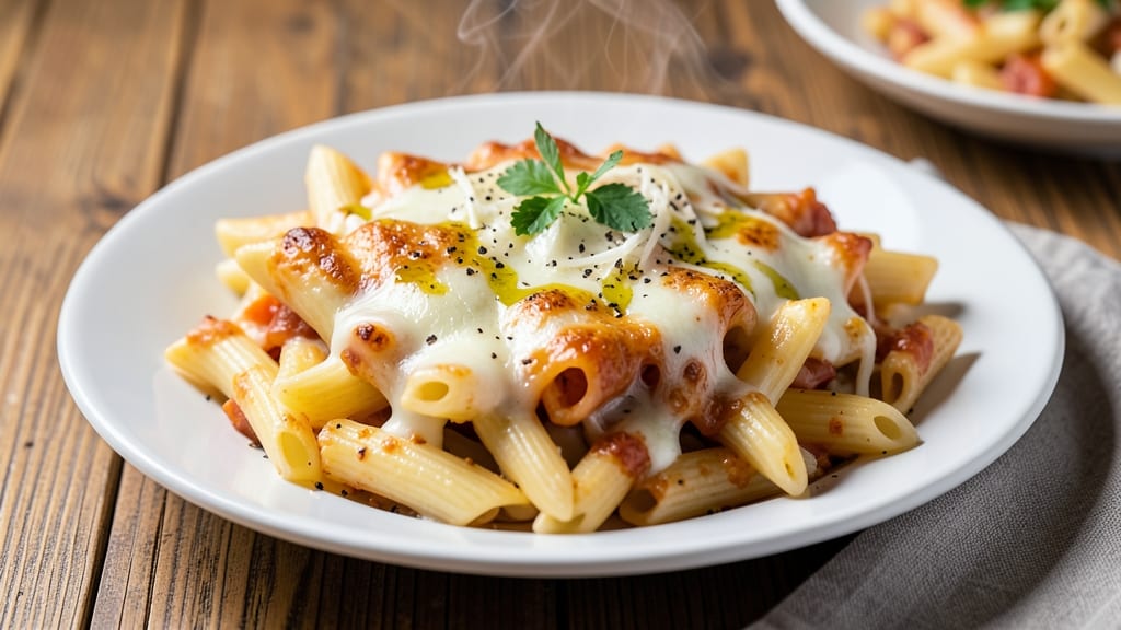 Baked Cheese Penne Pasta Recipe: Crispy Breadcrumbs Over Melted Cheese Rivers