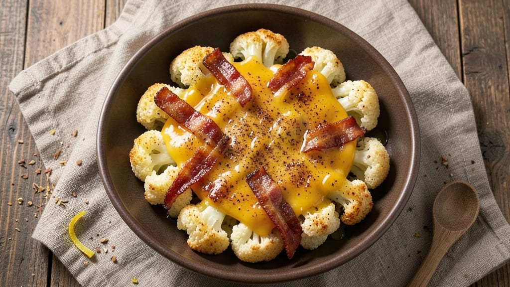 Baked Cauliflower, Bacon, and Cheese Recipe: Crispy Crown With Smoky Pull-Apart Magic