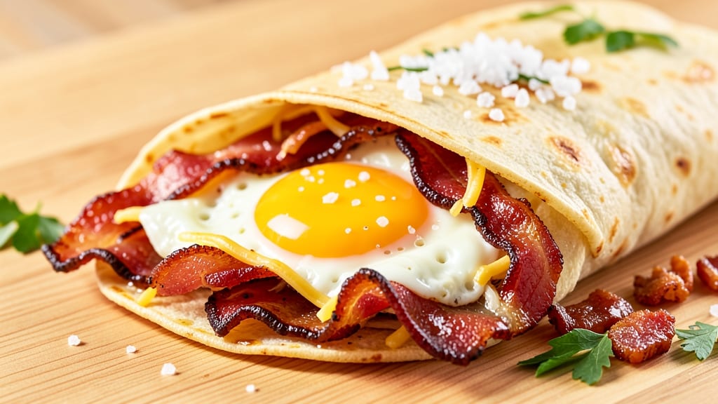 Bacon Egg and Cheese Wraps Recipe: Crispy Tortilla Crunch With Runny Yolk Magic