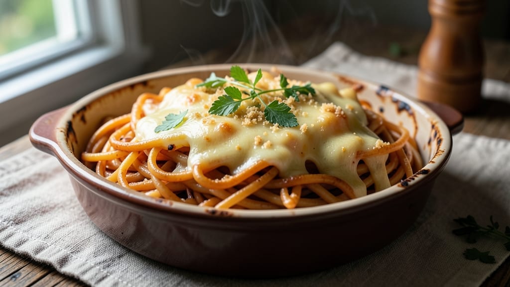 Baked Spaghetti Mac and Cheese Recipe: Crispy Top, Gooey Pull-Apart Layers