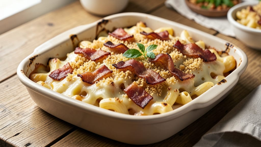 Baked Mac and Cheese Recipe with Bacon and Breadcrumbs: Crispy-Topped, Smoky-Bacon Bites