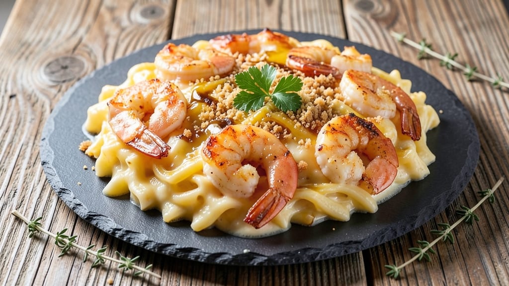 Baked Mac and Cheese With Shrimp Recipe: Seafood Upgrade With Crispy Top and Buttery Shrimp